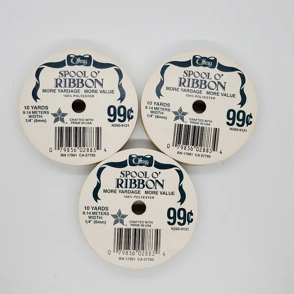 3 Rolls of Vintage Blue Ribbon Offray Brand 100% Polyester - Picture 2 of 2